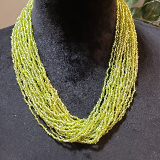 Womens Fashion Green Strands Seed Multiple Layer Beaded Necklace Jewelry