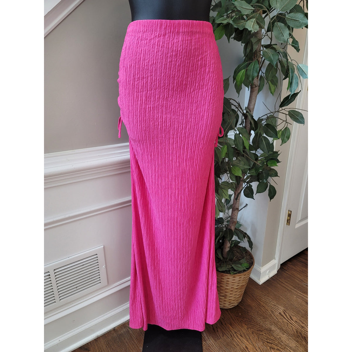 Two-Piece Dress Women's SZ XL Pink Ruched Cowl Neck Cap Sleeve Drawstring Tie