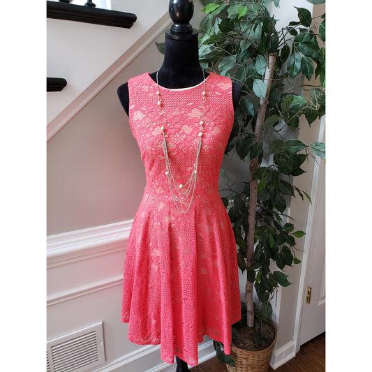 Gabby Skye Sheath Dress Womens Size 8 Coral Lined Sleeveless Round Neck Back Zip