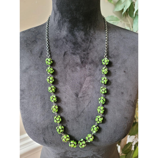 Women's Green Crystal Ball Beaded Necklace Black Chain Lobster Clasp Jewelry