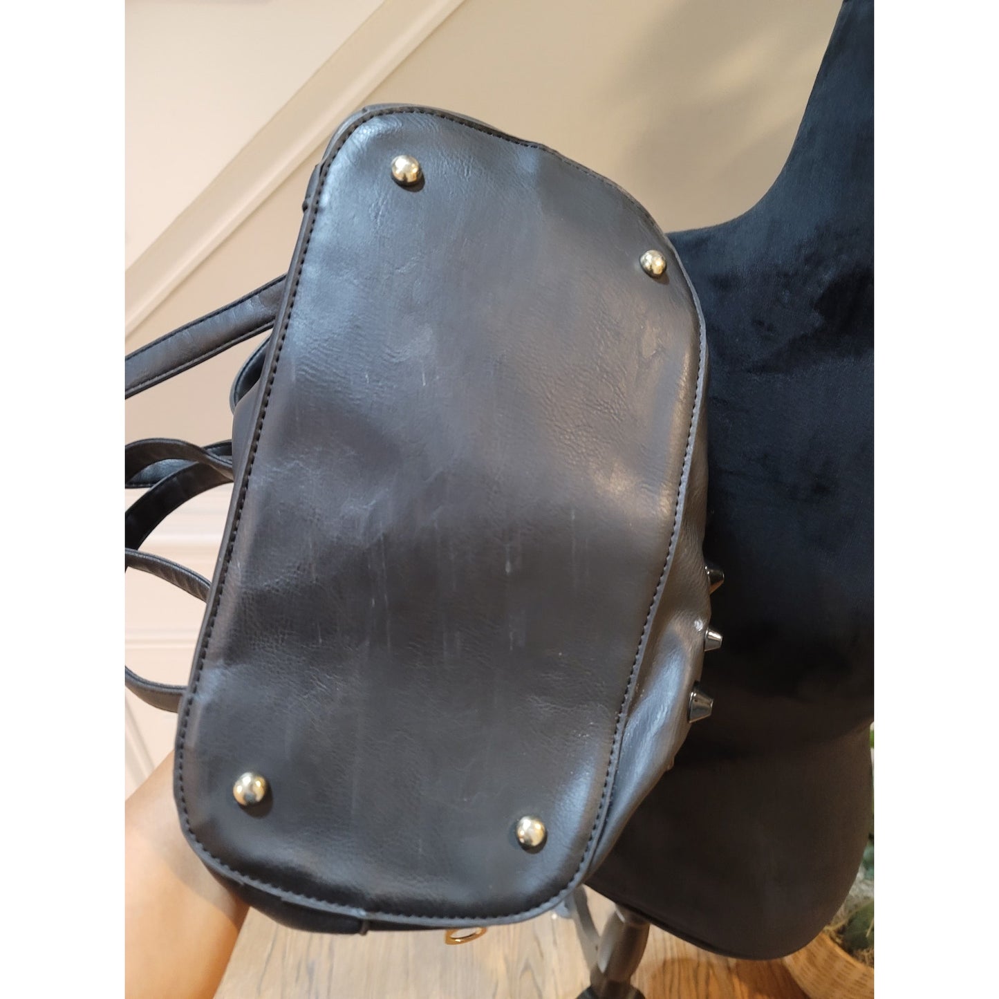 Traci Lynn Backpack Black Stud n' Chic Faux Leather Shoulder Bag Zip Closure