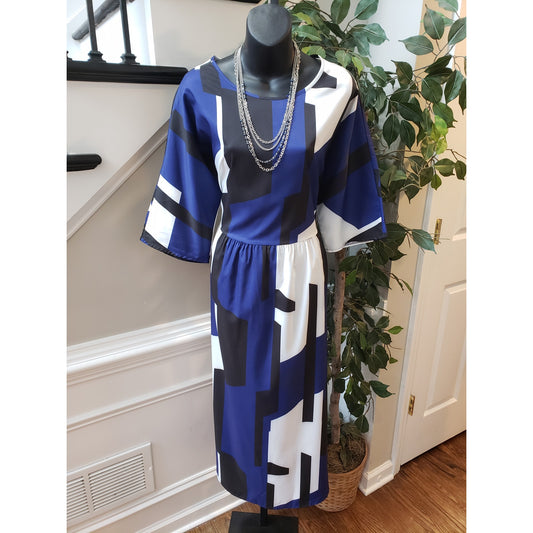 Maxi Dress Women's Multicolor Geo Print Kimono Sleeve Round Neck Pullover XL
