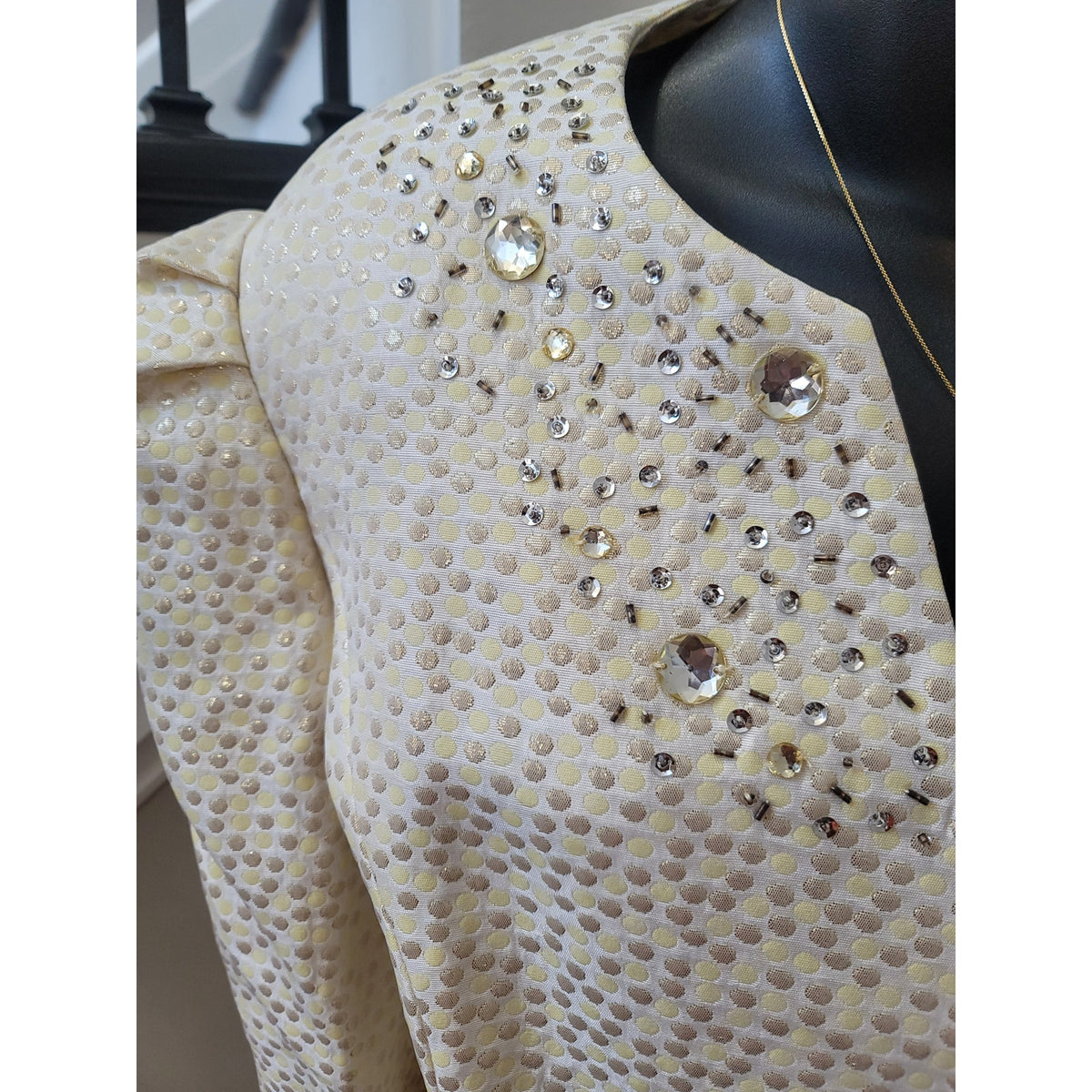 Verucci Skirt Suit Women's SZ 18 Cream Polka Dot Back Zipper Long Sleeve Lined