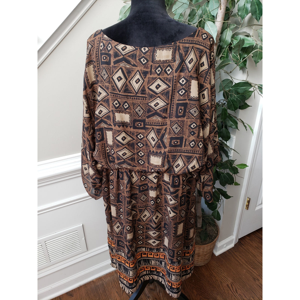 Signature By Robbie Bee Fit & Flare Dress Women's 24W Brown Lined Elastic Waist