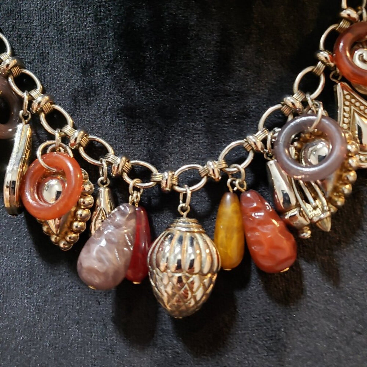 Womens Fashion Multicolor Banded Agate Stone Charm Necklace with Lobster Clasp