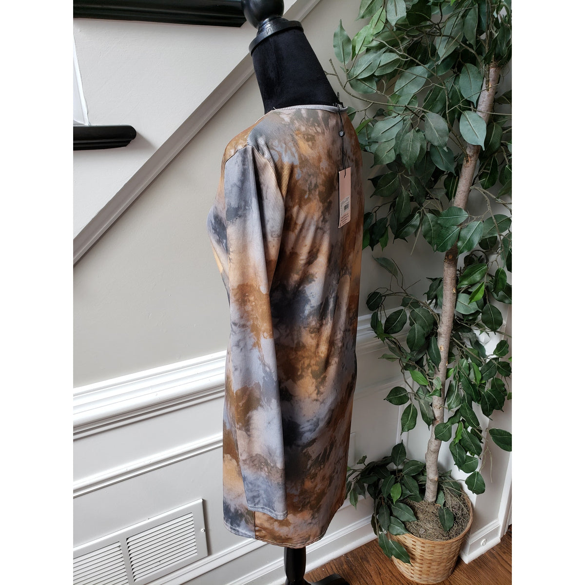 Missguided Mini Dress Women's Size 10 Multi Long Sleeve Tie Dye Rib Ls Crew Neck