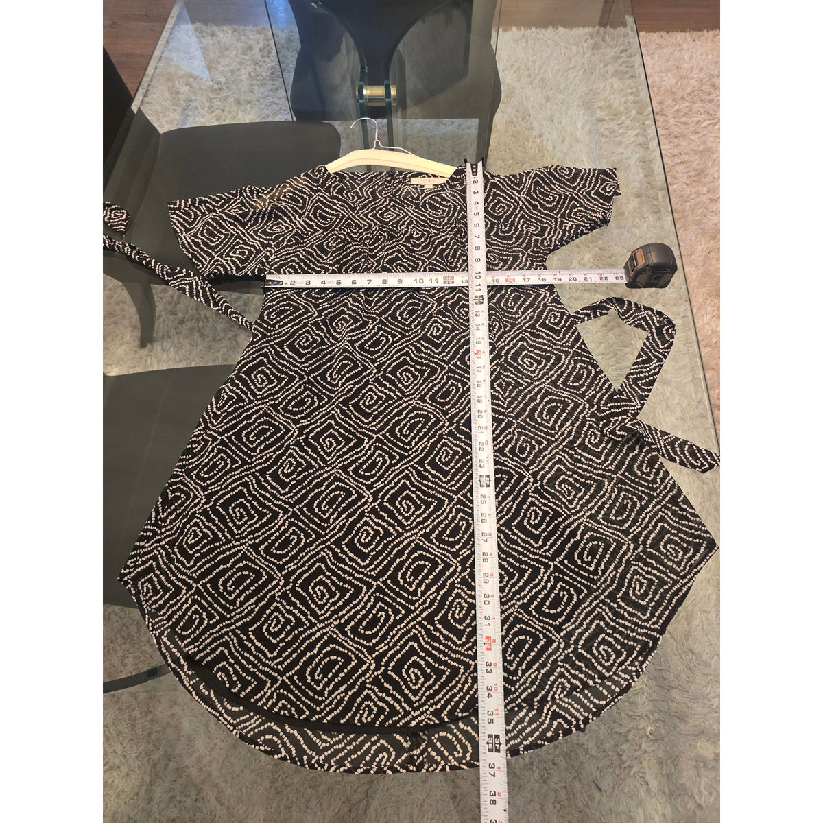 Loft Shift Dress Women's SZ XS Black/White Geometric Pleated Keyhole Waist Tie