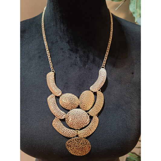 Statement Style Piece Textured Hammered Metal Elements Gold tone Jewelry