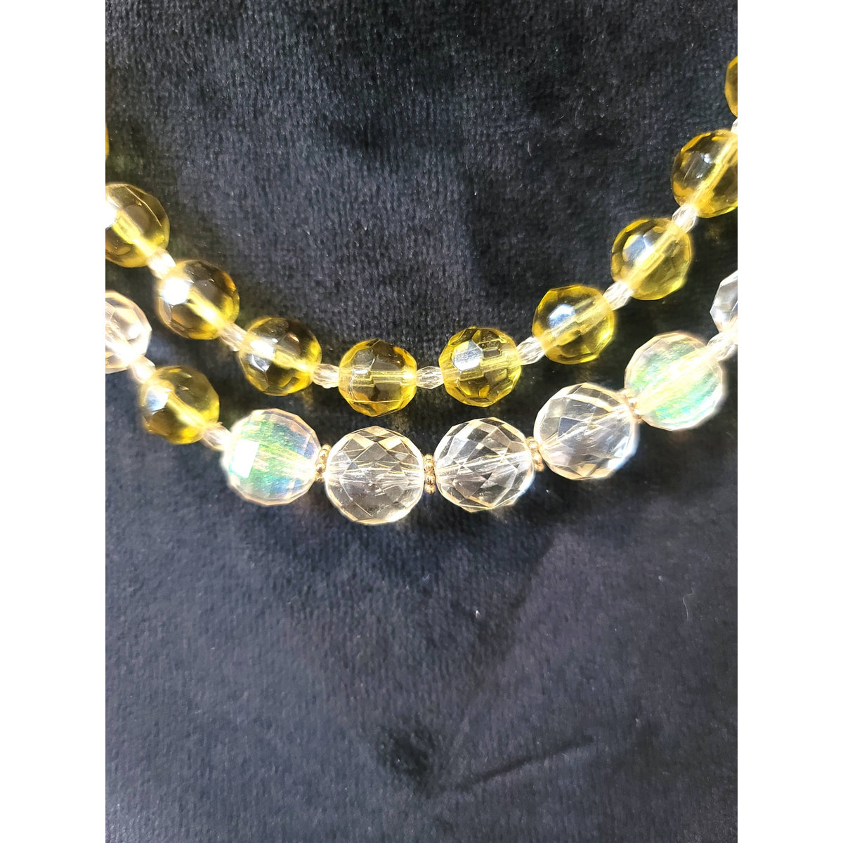Women's Yellow Clear Beaded Necklace Toggle Clasp Double Strand Layered Jewelry