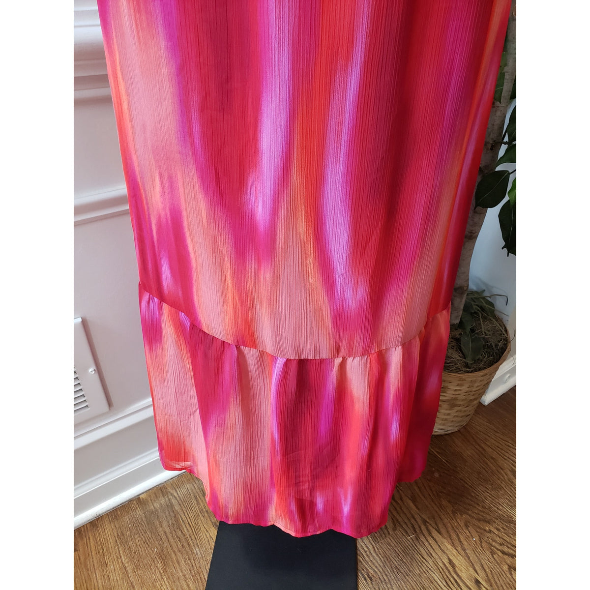 A.N.A Long Maxi Dress Women's Size XL Multi Tie Dye Cinch Waist Back Wrap V Neck