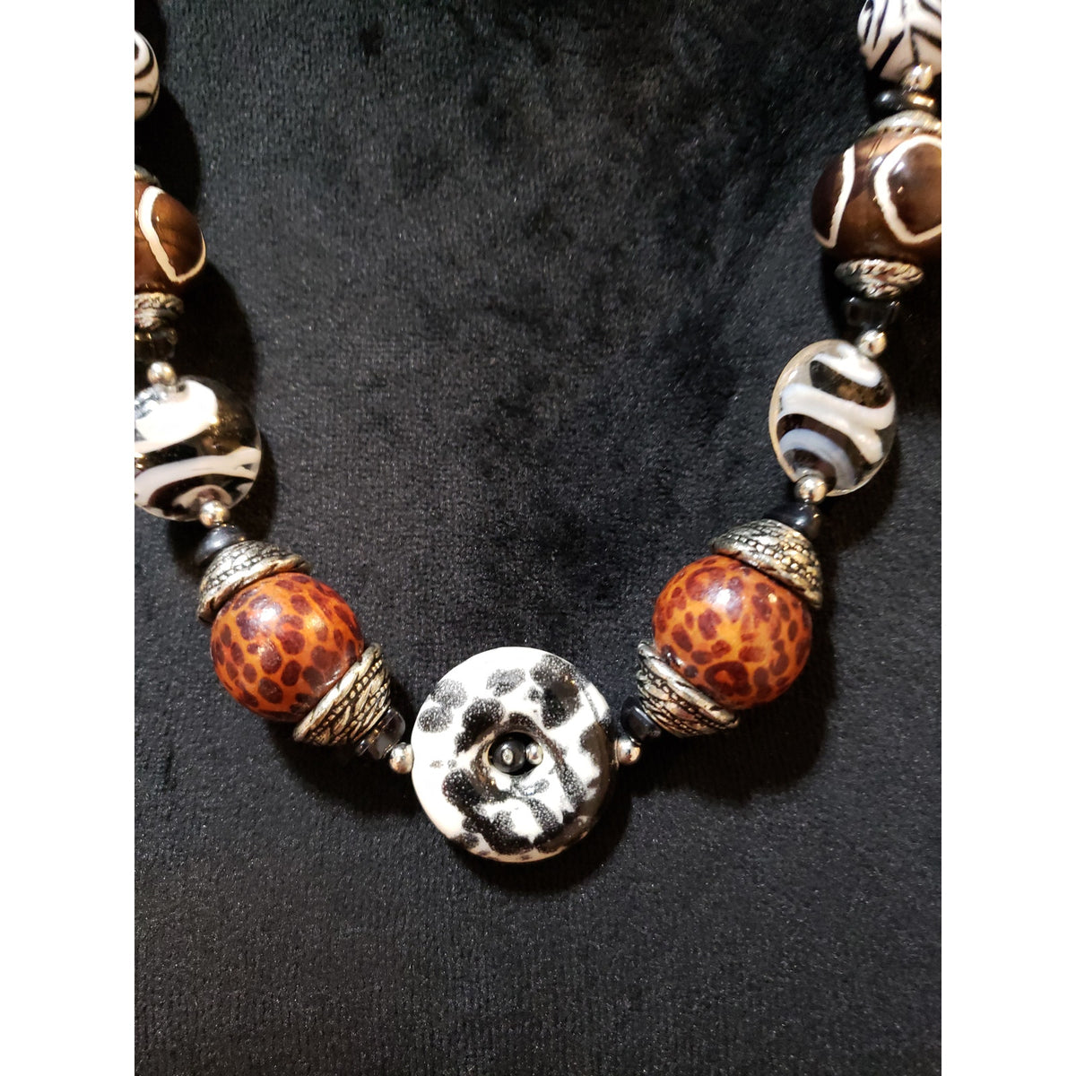Womens Fashion Tibetan Chunky Woden Millefiori Lampwork Beads Necklace Jewelry
