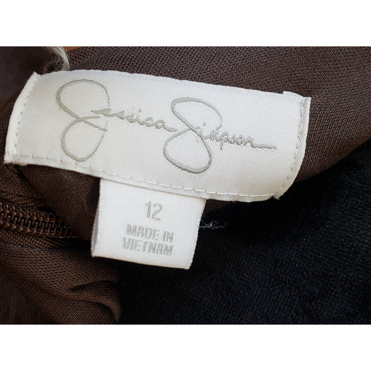 Jessica Simpson Wrap Dress Women's 12 Brown Ruched Back Zip Long Sleeve V Neck