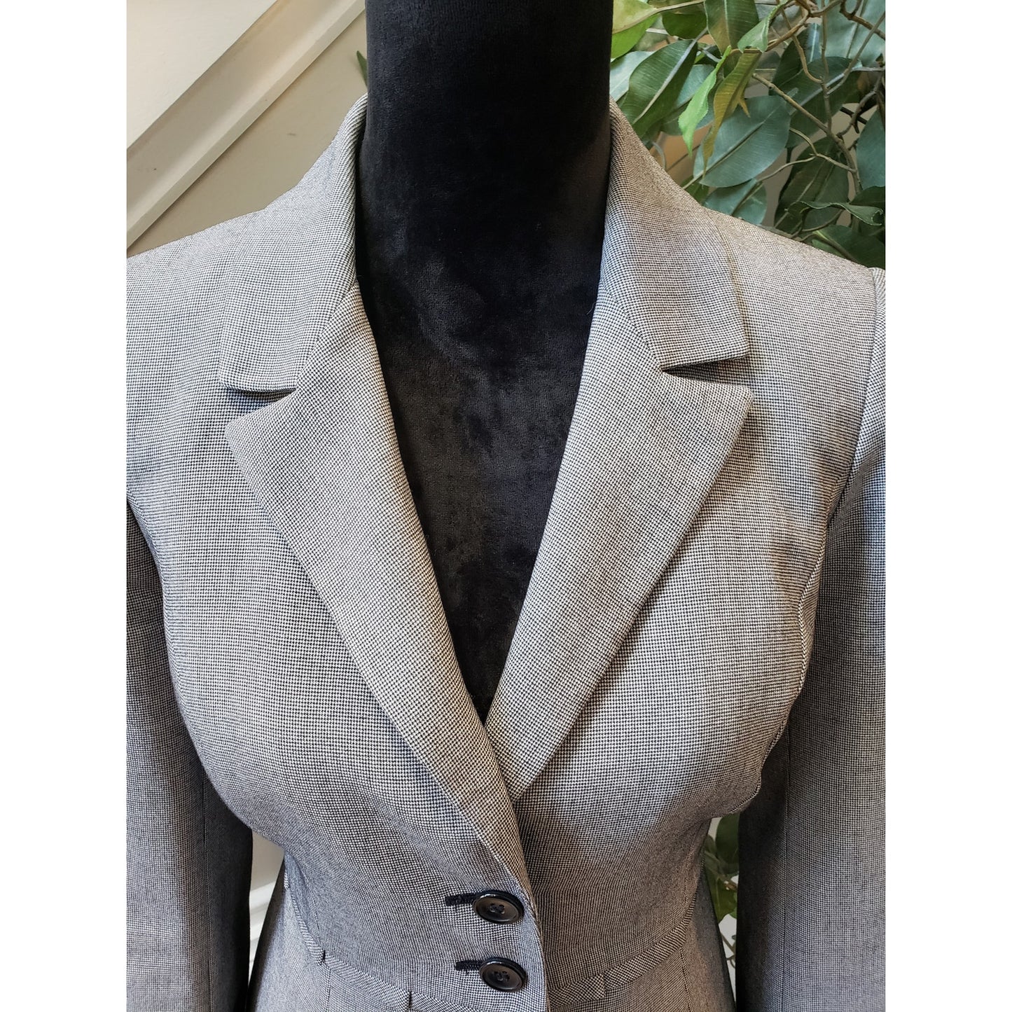 The Limited Blazer Jacket Womens S Gray Houndstooth Single Breasted Button Front