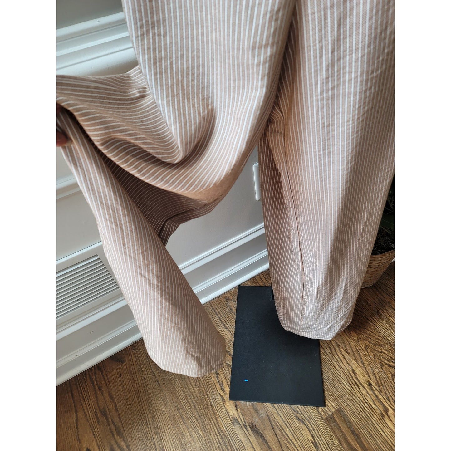 The Room Jumpsuit Women Medium Beige White Striped Cutout Wide Leg Sleeveless