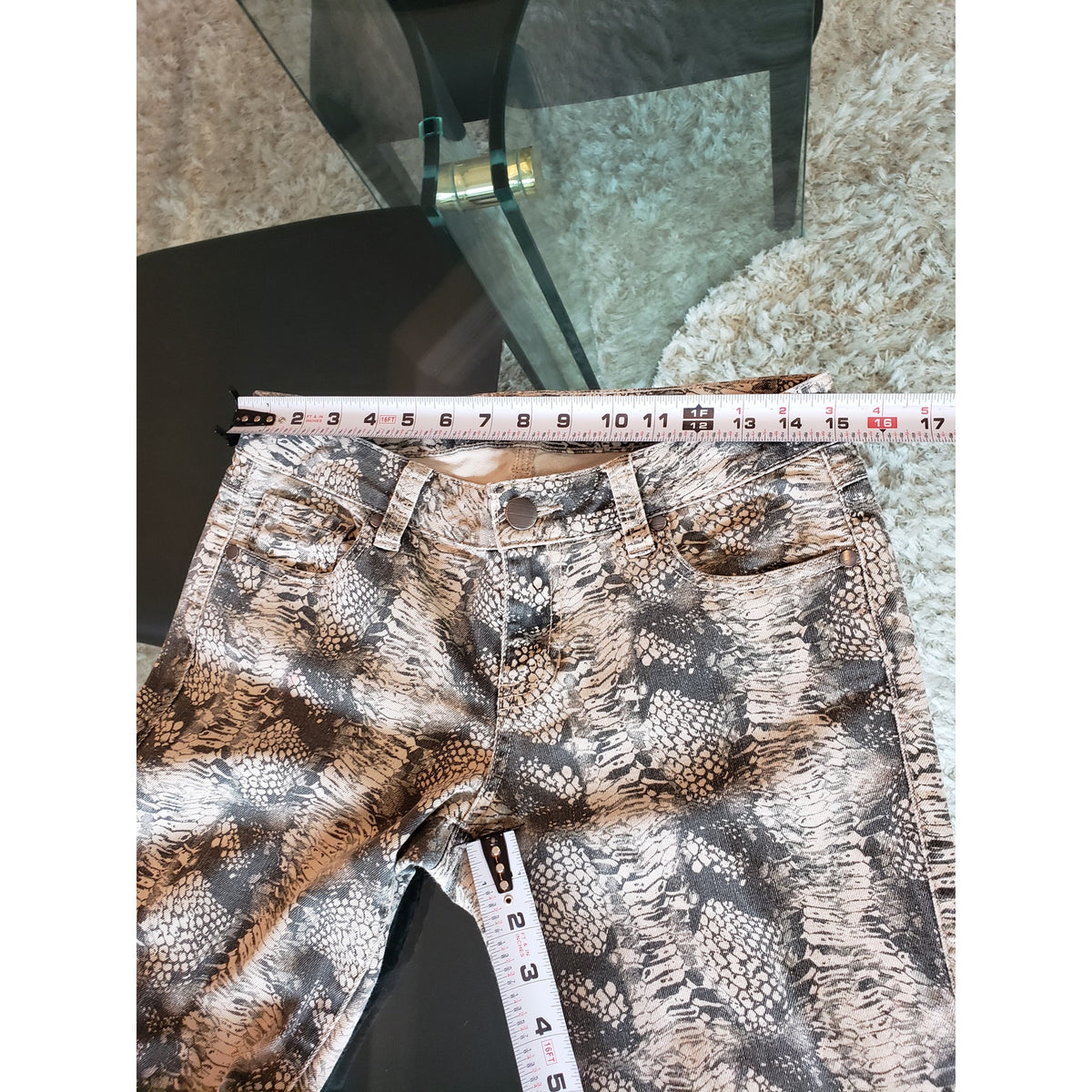 Cabi Pants Women 4 Multi Denim Animal Print Stretch Cotton Slim Fit Straight Leg