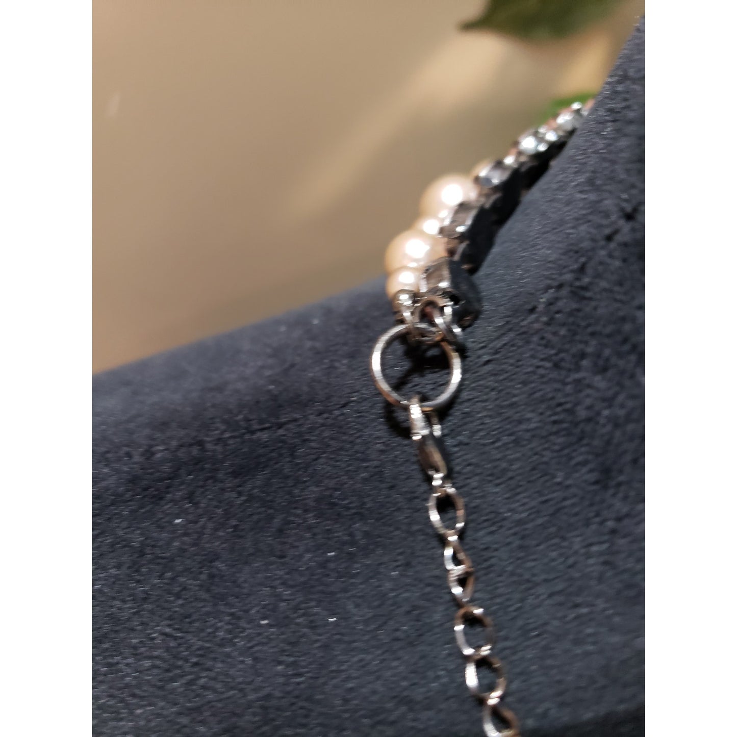 Womens 2 Strand Faux Pearl Rhinestone Trim Bling Chain Necklace w/ Spring Clasp