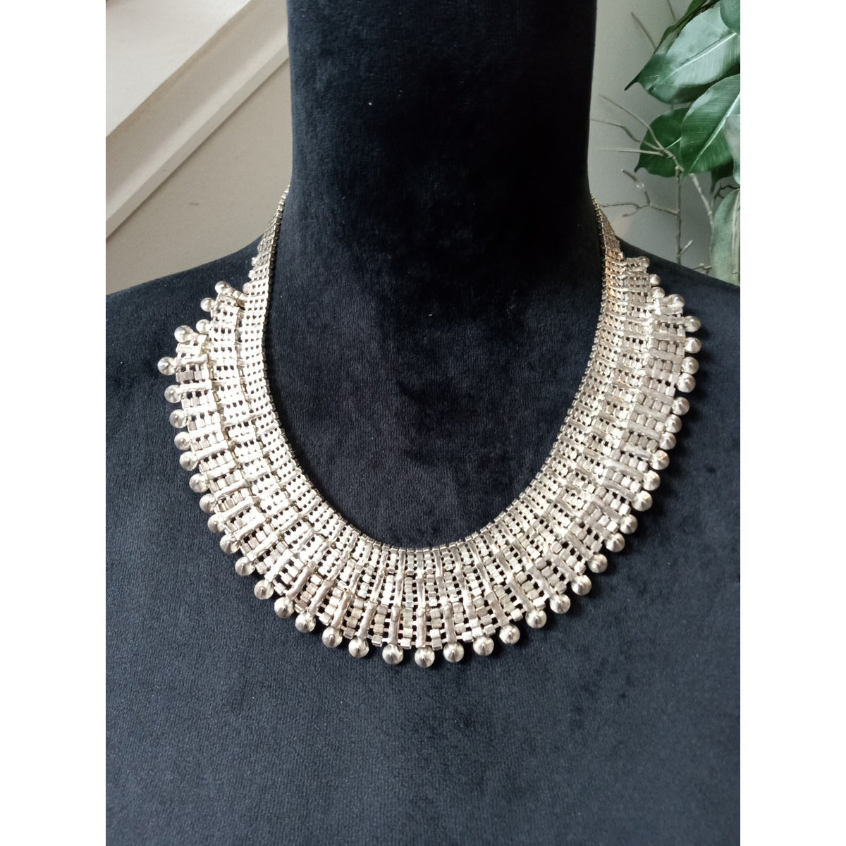 Silver Tone Crystal Bib Statement Necklace Multi Strand Bridal Formal Elegant