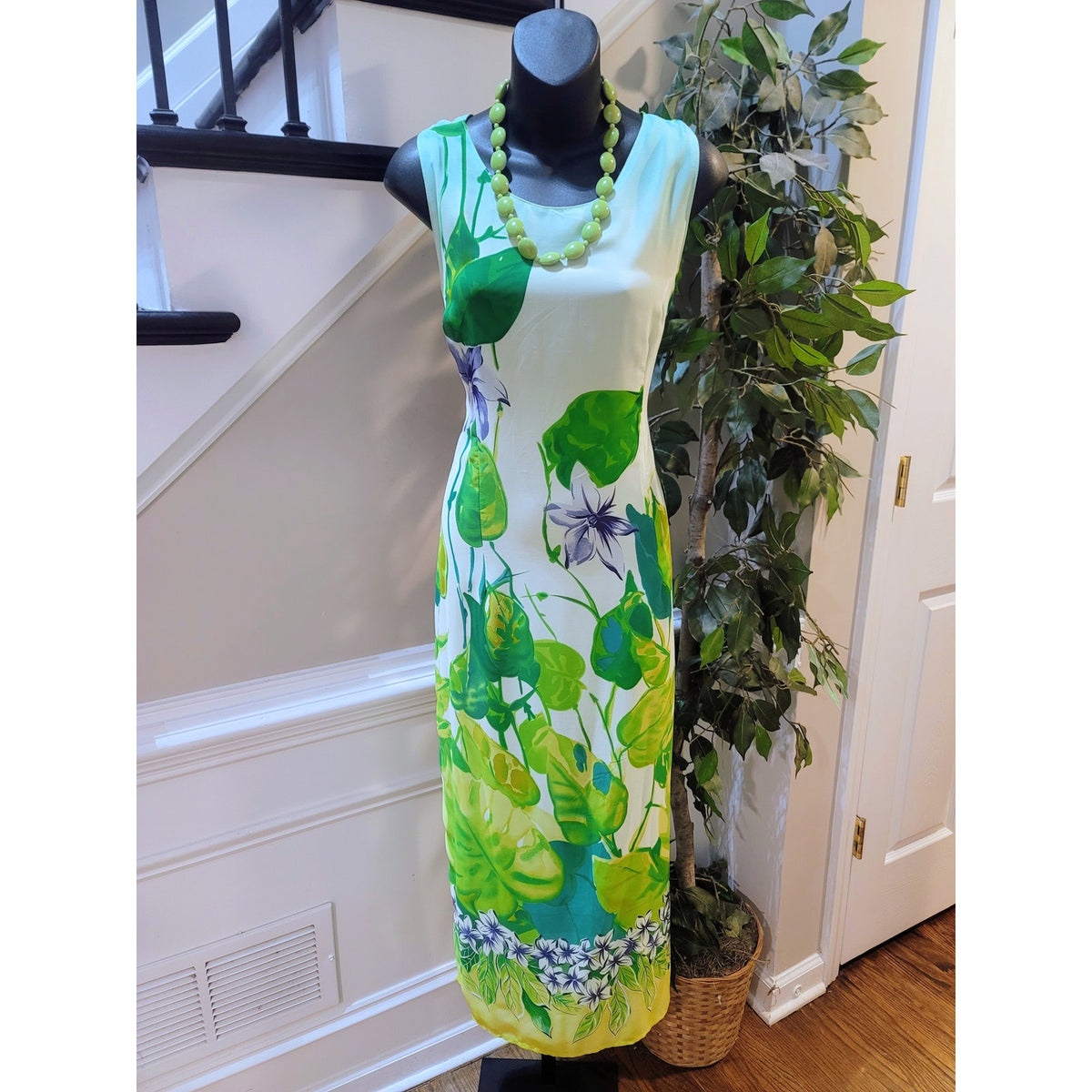 A Wild Thyme Tank Dress Women's 18 Green Floral Lily Valley Scoop Causal Party