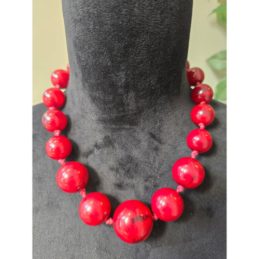 Women's Bold Red Beaded Necklace With Lobster Clasp Statement Chunky Jewelry