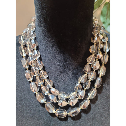 Women's Clear Beaded Multi Strand Necklace With Lobster Clasp Elegant Jewelry
