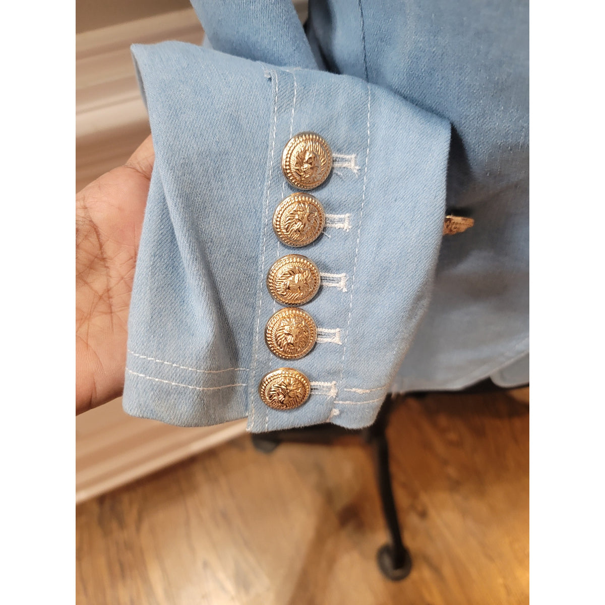 Fashion Nova Blazer Jacket Women's Large Blue Button Double Breasted Welt Pocket