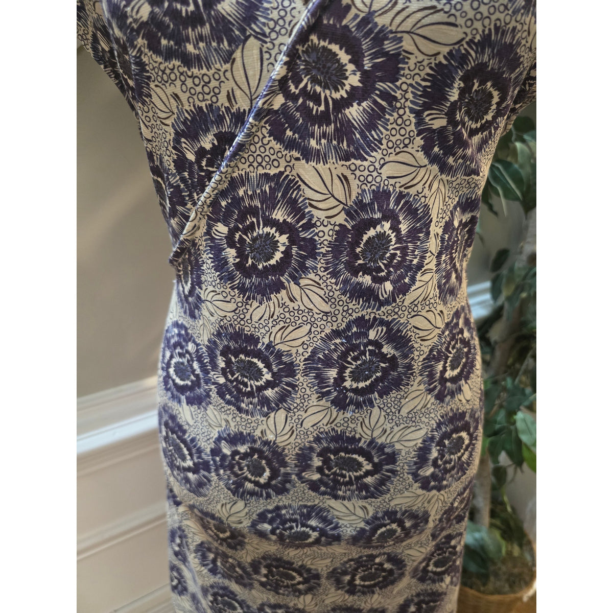Rei Wrap Dress Women's Size XL Purple/Cream Floral V Neck Side Zip Pockets