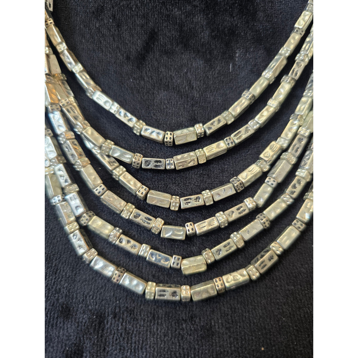 Chico's Women Layered Silver Beaded Statement Necklace Multi Strand Boho Fashion