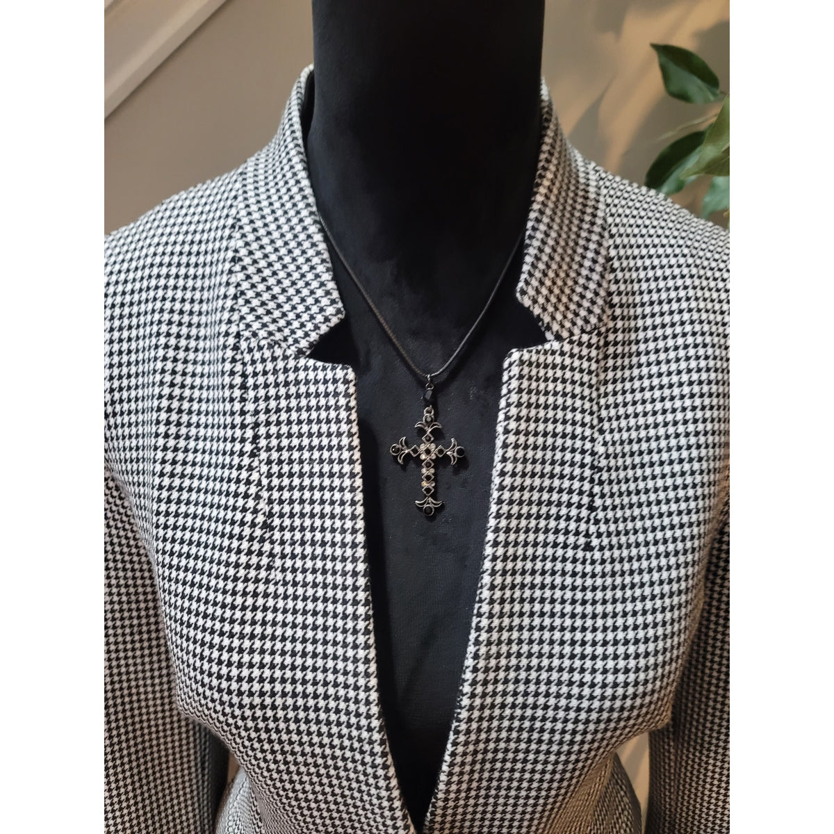 Banana Republic Blazer Jacket Women's Size 8 White/Black Houndstooth One Button