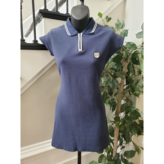 Reebok Classics Women's Blue Cotton Short Sleeve Polo Knee Length Dress Small