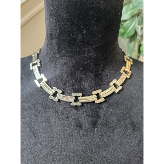Silver Geometric Collar Statement Necklace