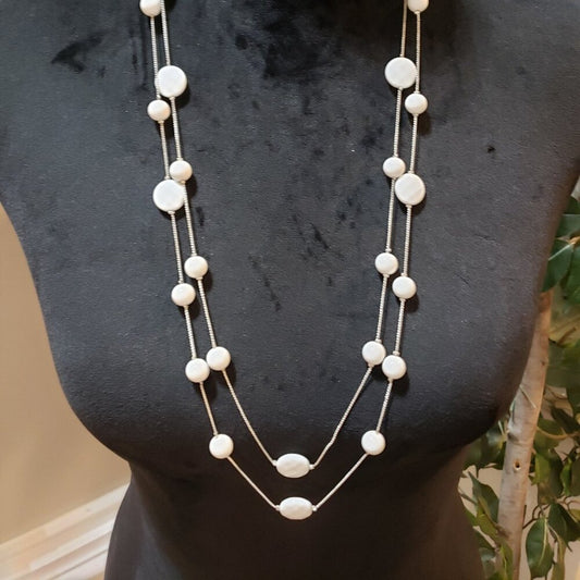 Womens Fashion White Pearl Stone and Beaded Necklace Jewelry with Lobster Clasp