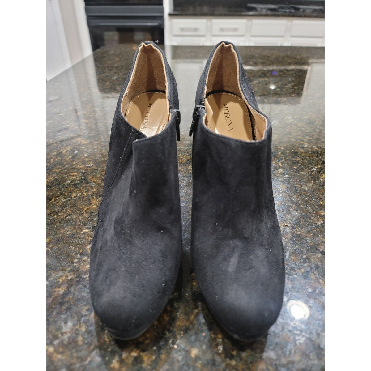 Merona Ankle Stiletto Heel Bootie Women's Size 8 Black Suede Leather Side Zipper