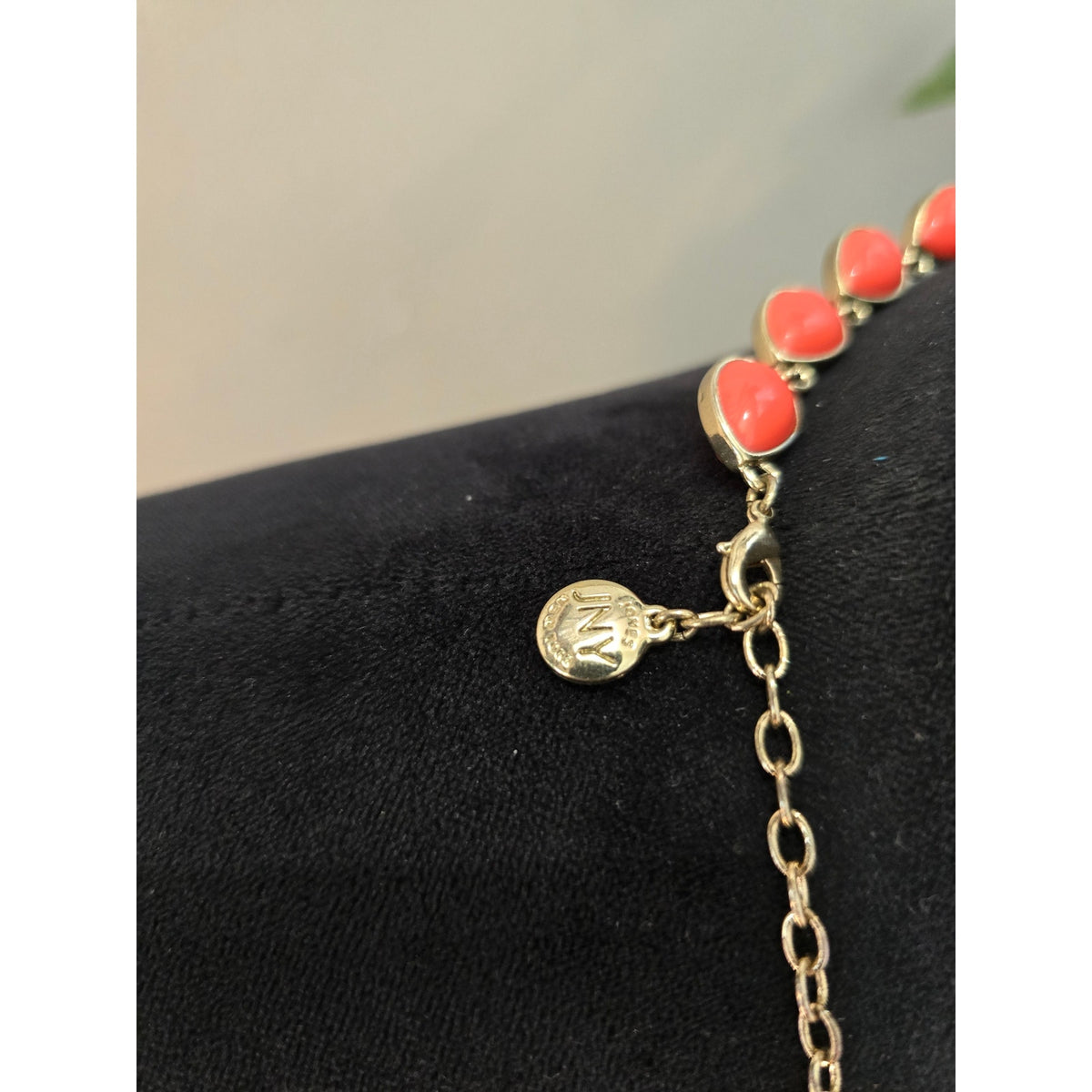 Jones New York Gold Tone Coral Teardrop Cabochon Statement Necklace
