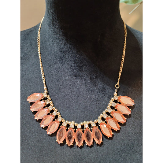 Women’s Peach Marquise Statement Necklace with Gold-Tone Chain Crystal Accents