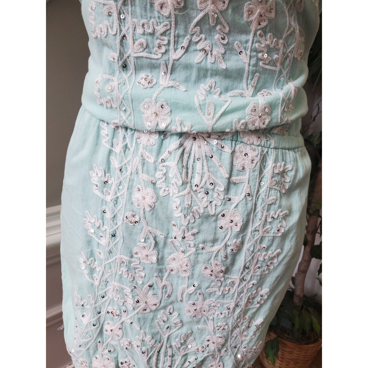 Sand & Spirit Womens Green Floral Polyester Off The Shoulder Knee Length Dress L