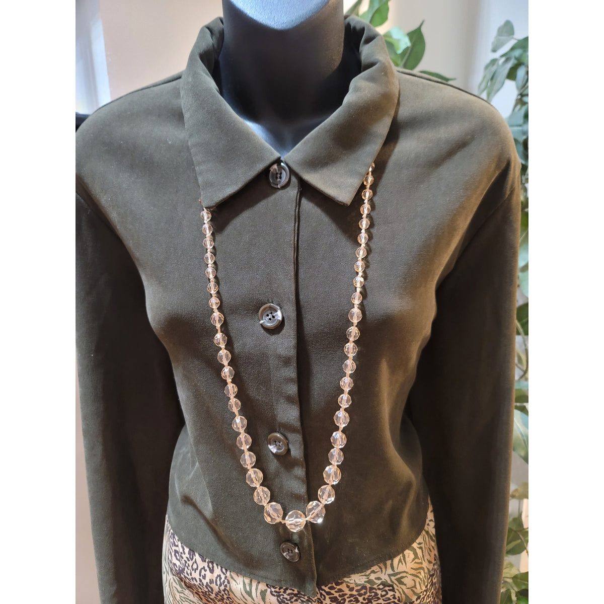 Helene Blake Co-Ord Set Women's Large Olive Green Animal Print Button Up Front