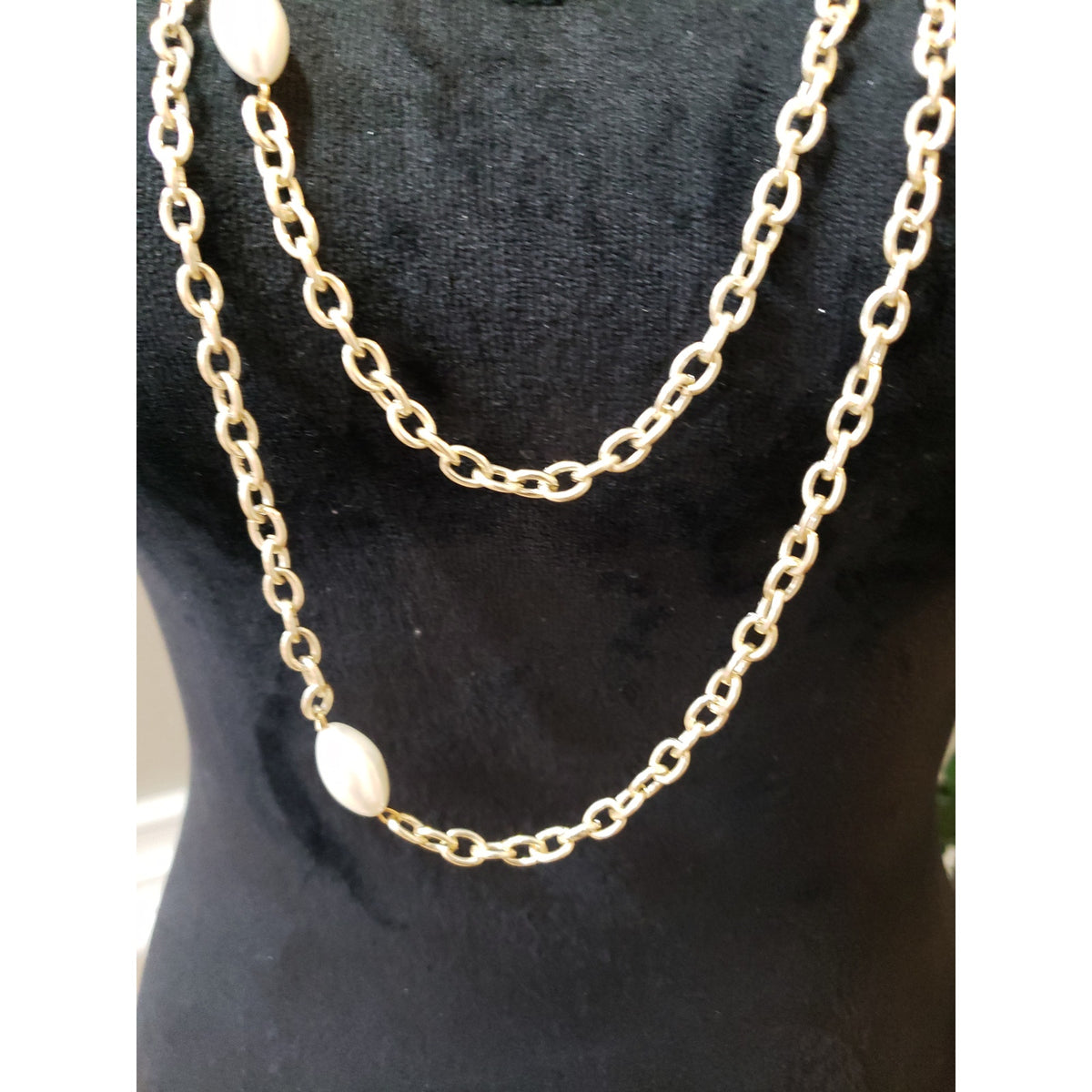 Women Gold Pearl Beaded Chain Necklace Long Layered Elegant Fashion Jewelry