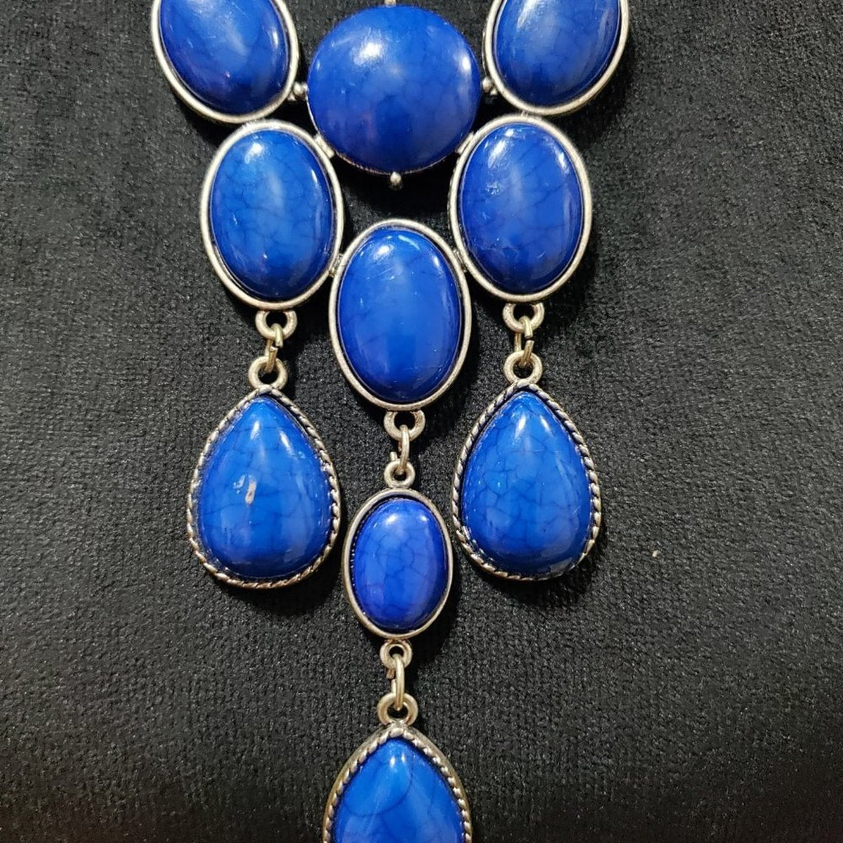 Women's Blue & Gold Chain Teardrop Beaded Stylish Statement Fashion Necklace