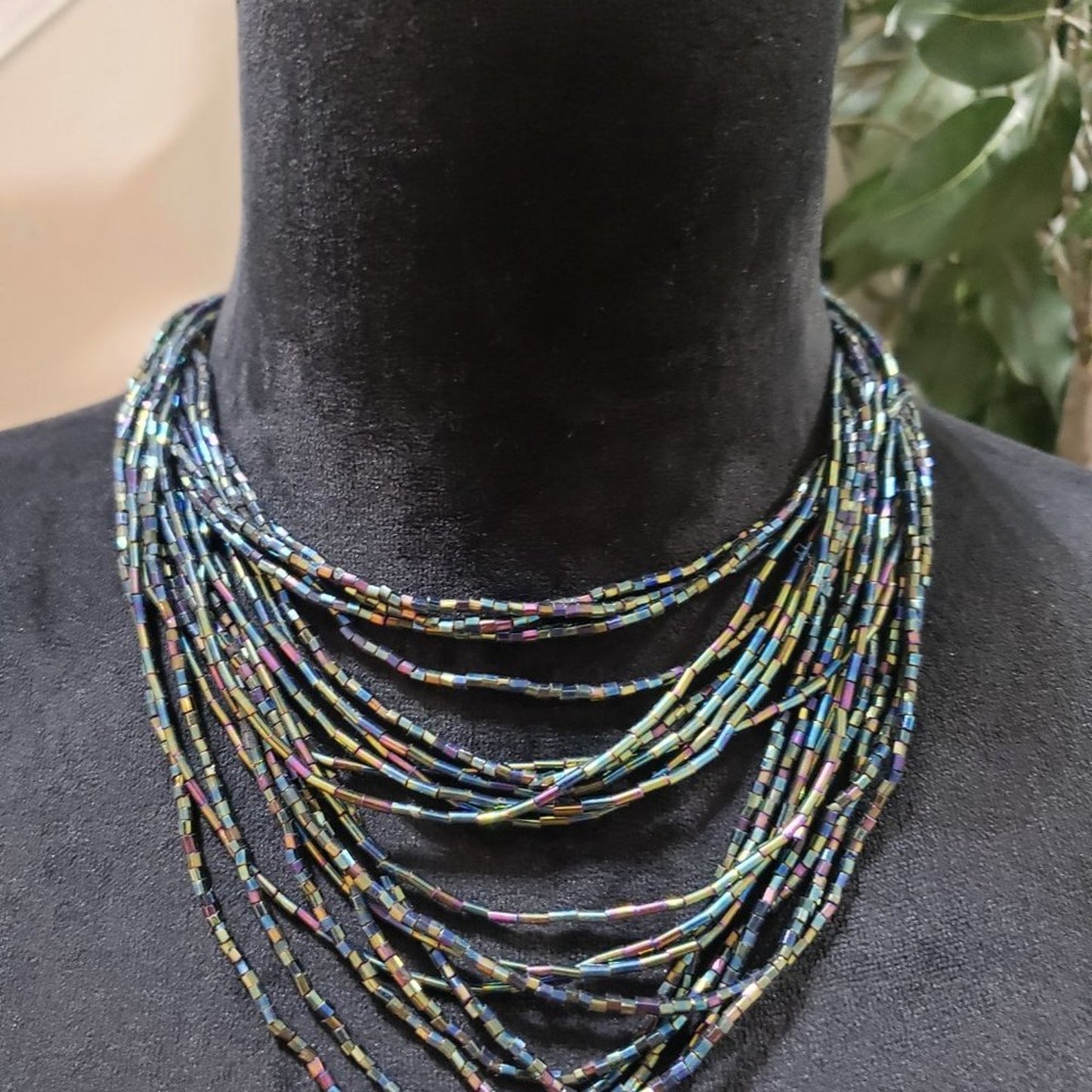 Womens Bohemian Style Multilayered Artificial Glass Beaded Choker Necklace