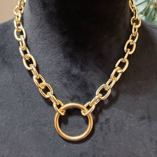 Womens Gold Tone Thick Round Circle Bold Chain Necklace Jewelry with Lobster