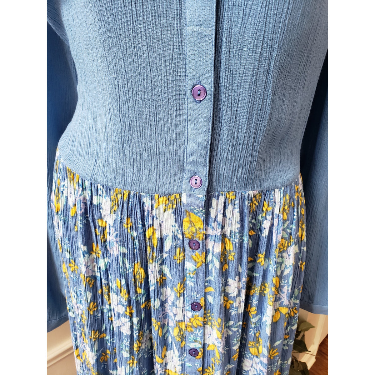 Woman Within Maxi Dress Womens 22W Blue Floral Rayon Long Sleeve Boho Style