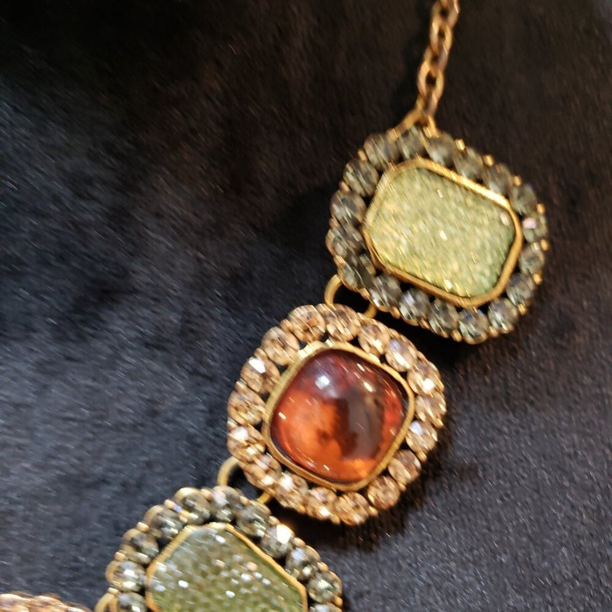 Womens Amber & Yellow Crystal Stone Gold Tone Chain Necklace with Lobster Clasp