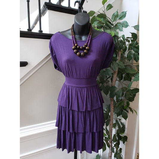 Soprano Womens Purple Empire Waist Tiered Hem Layered Knee Length Dress Size S