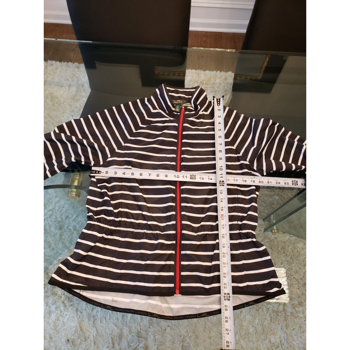 Lauren Ralph Lauren Womens Black Striped Windbreaker Active Anorak Jacket Small