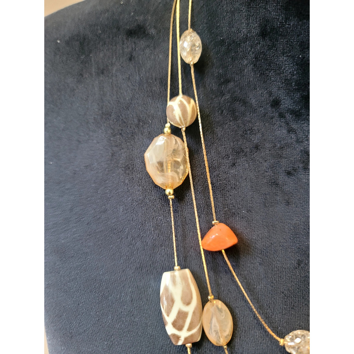 Multi Strand Earth Tone Beaded Necklace Brown Orange Tribal Boho Statement