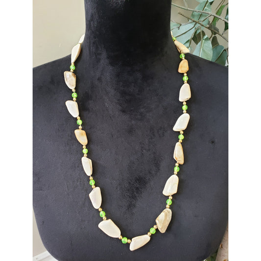 Womens Fashion Luna Green Golden Beads Natural Pastel Shell Necklace Jewelry