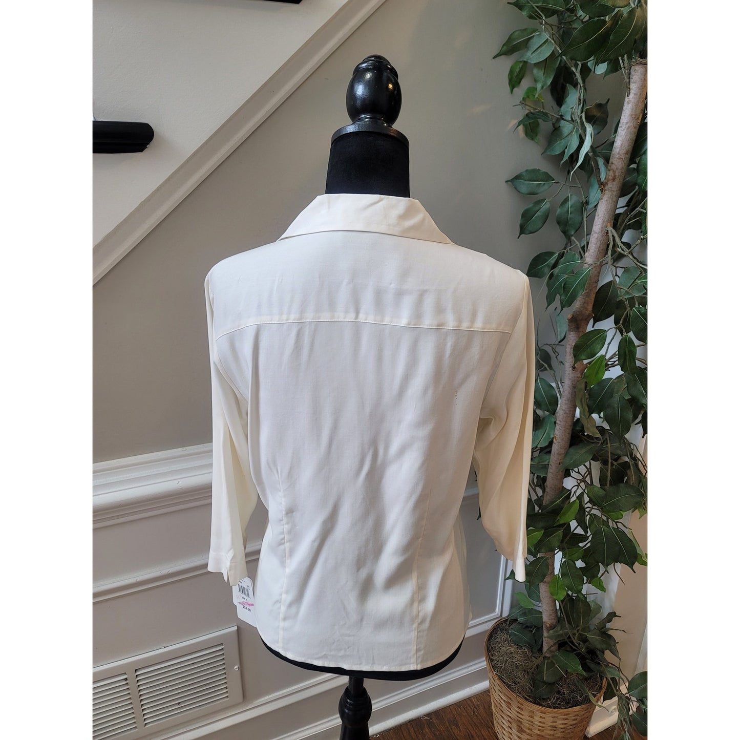 Notations Silk Blouse Women's Small White Button Front Long Sleeve Career Top