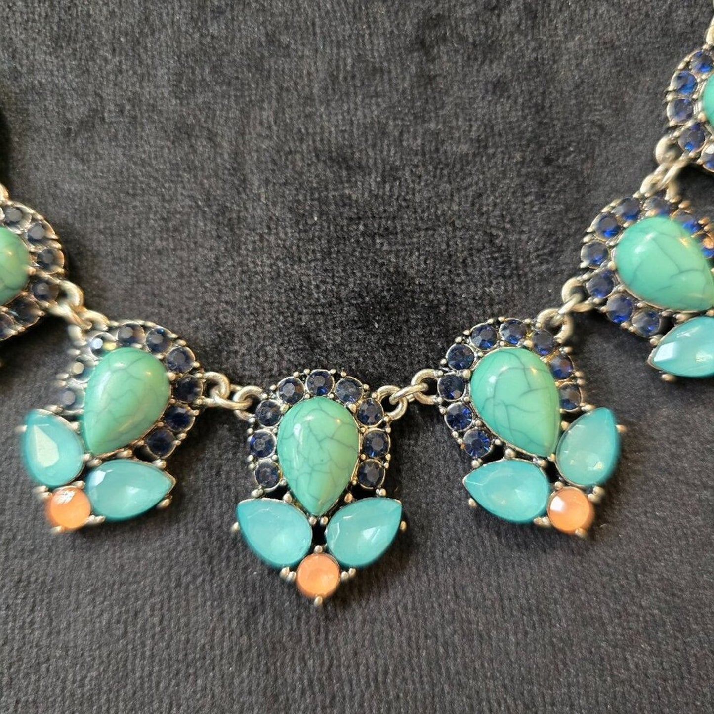 Womens Silver Tone Green Blue Teardrop Aqua Gem Rhinestone Necklace with Lobster