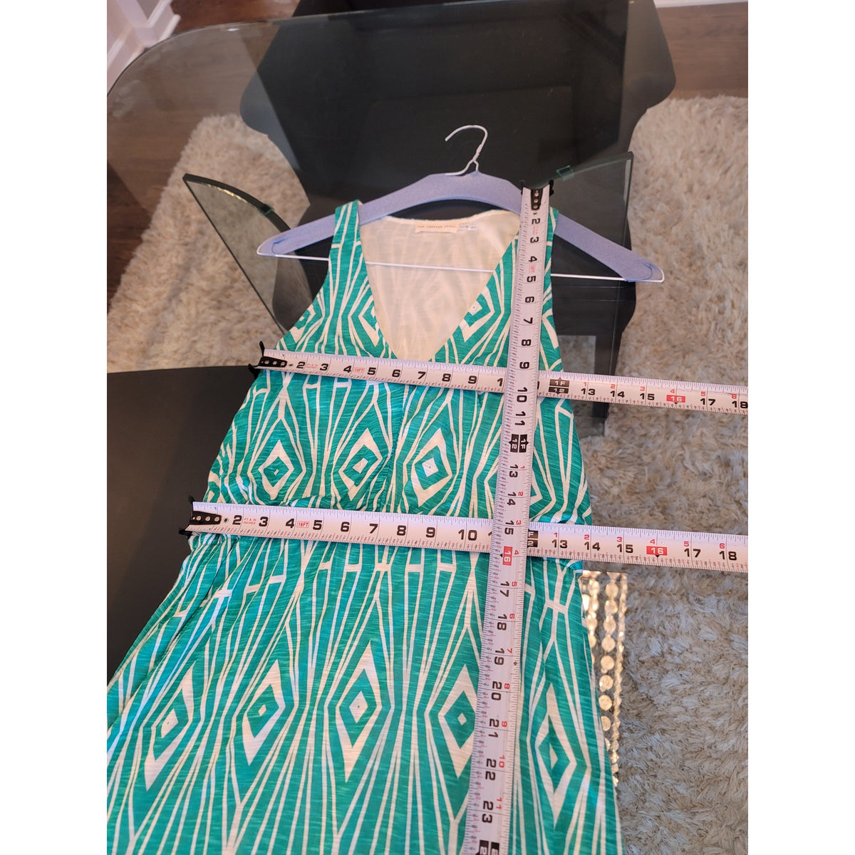 The Addison Story Maxi Dress Women's Medium Aqua White Diamond Deep V-Neck Party