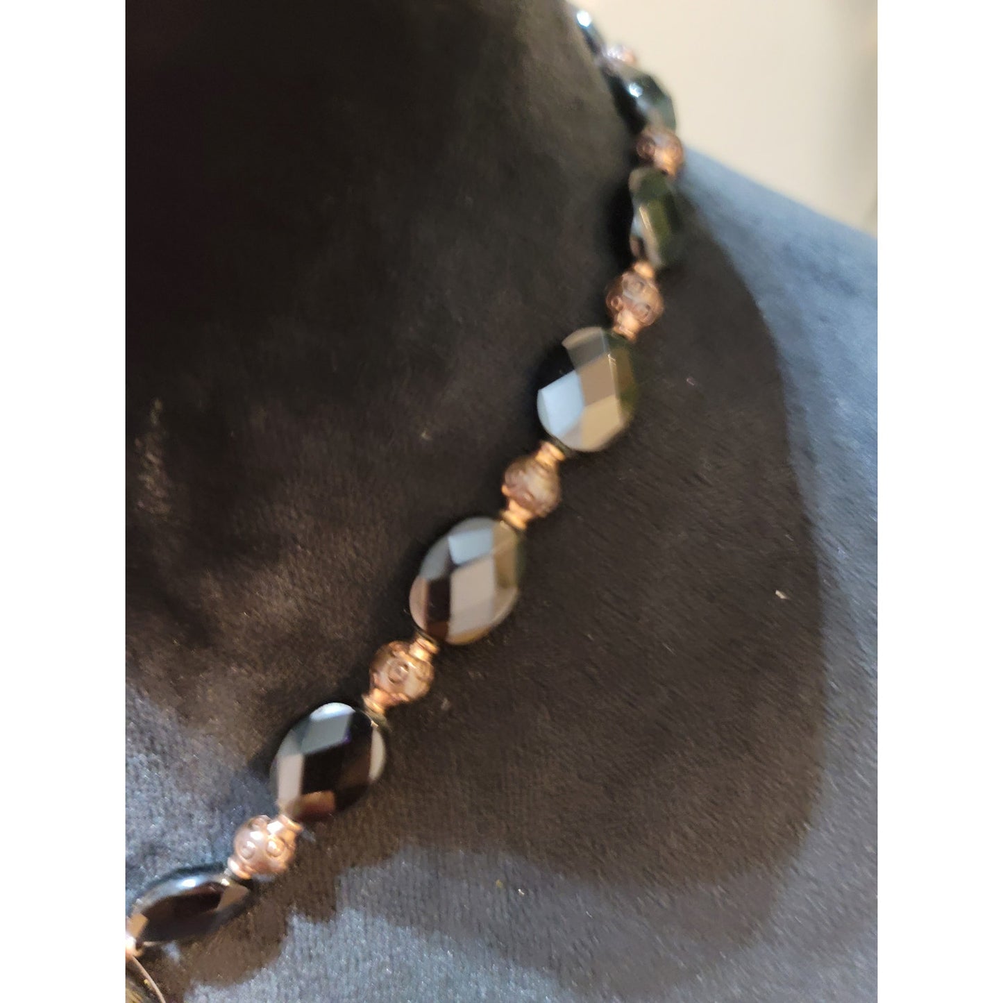 Women's Black Beaded Necklace With Glass Pendant And Toggle Lock Elegant Jewelry